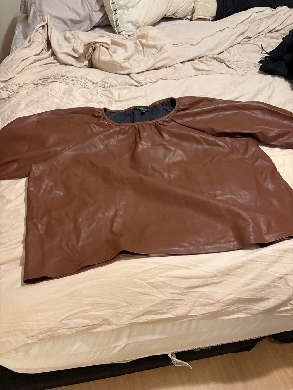 Eloquii Cognac Faux Leather Shell Top